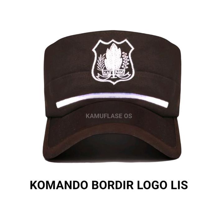 Security satpam coklat Topi Komando Satpam Coklat dengan Bordir Logo dan Tali Pengikat Ukuran Standa