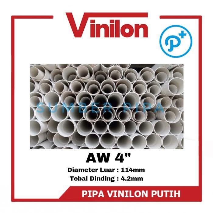 Pipa Pvc Vinilon Putih Aw 4" - Paralon 4 Inch Panjang 4M