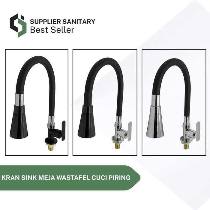 Kran Cuci Piring Flexibel Tanam/Kran Wastafel/Kran Dapur/Kran Angsa Hitam Plastik Terlaris