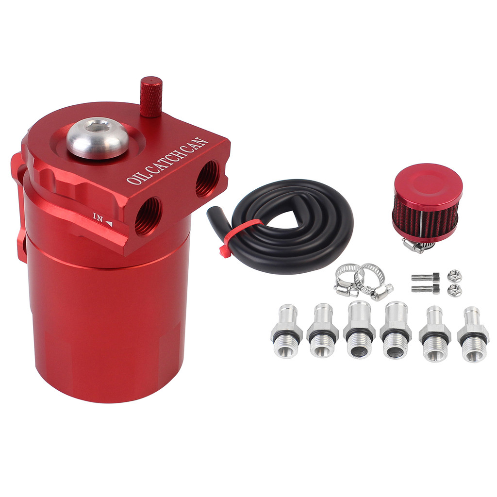 UNIVERSAL OIL CATCH RESERVOIR BREATHER CAN TANK + FILTER KIT CYLINDER ALUMINUM