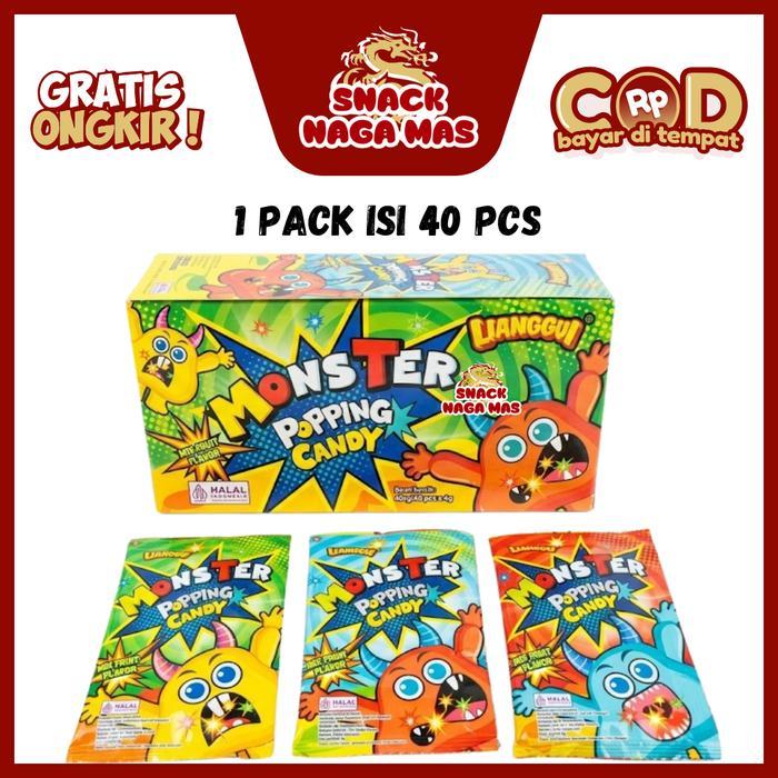 LIANGGUI MONSTER PERMEN POPPING CANDY MIX FRUIT ANEKA RASA BUAH [1 BOX ISI 40 PCS]
