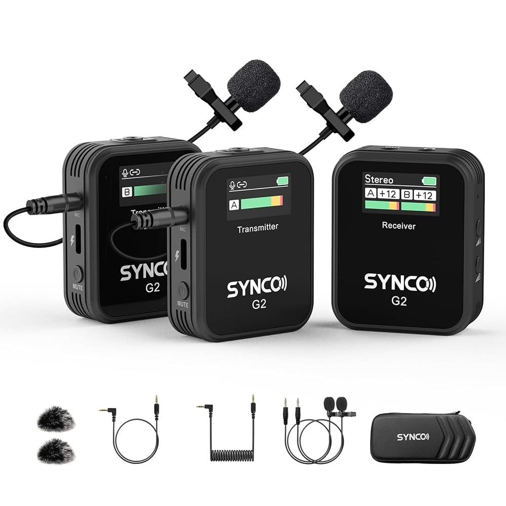SYNCO Mic Lavalier Wireless 2 Channel untuk Smartphone DSLR Tablet Rekam Audio Jelas untuk Vlog Live