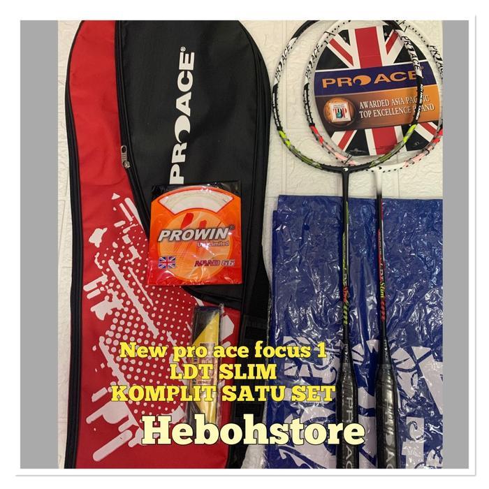 READY Raket Badminton PRO ACE FOCUS 1 LDT slim komplit senar+tas+kaos ORI