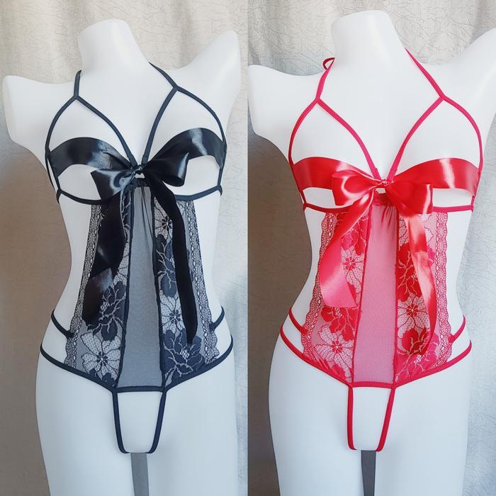 ELEGANT Lingerie Sexy bodysuit lingerie swimsuit bikini renang OPEN BRA CROTCH baju dinas