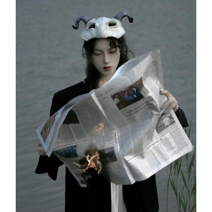 Topeng Tengkorak Domba/ Topeng Tanduk Ram Kambing Tengkorak Halloween