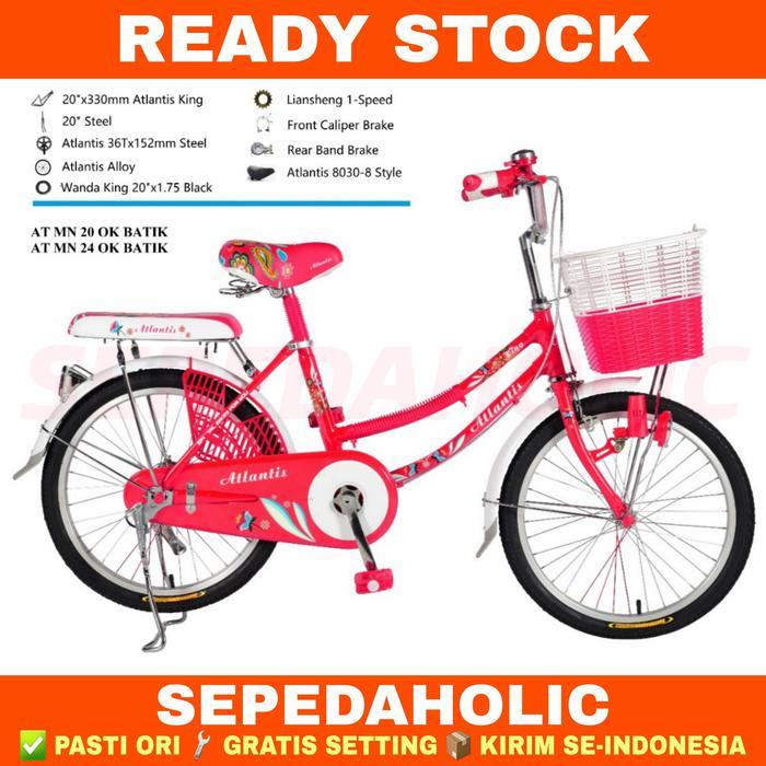 Sepeda Keranjang Dewasa Mini ATLANTIS OK BATIK 20 24 26 Inch - Pink, 20 Inch