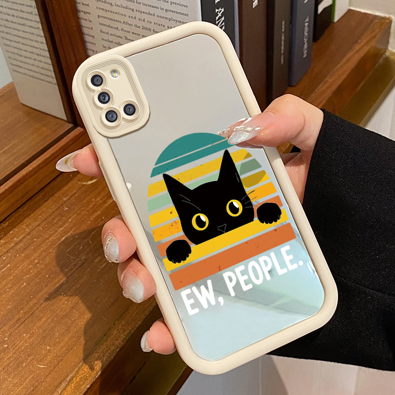 Casing Hp Untuk Samsung Galaxy A31 Case Kucing hitam Kasing Mirror Cesing Akrilik Silikon Softcase C