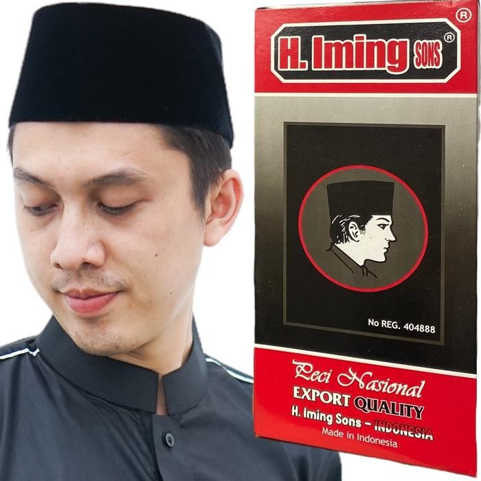 SIAPKIRIM Peci Songkok H.ImingSONS AC Kopiah Haji Hitam Pria Muslim Dewasa dan Anak Bahan Bludru