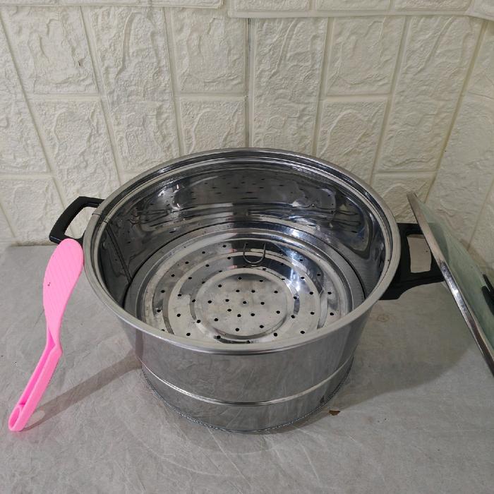 Termurah.. Panci Kukusan/Nasi Tutup Kaca Gratis Centong Nasi Kukusan Plastik