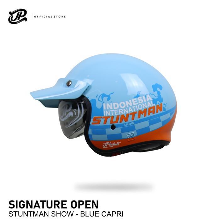 Helm Half Face JP Signature Open Stuntman Show - Blue Capri