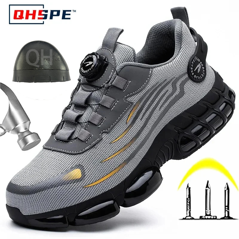 Rotating Button New Safety Shoes Men Anti-smash Anti-puncture Work Shoes Fashion Men Sport Shoes