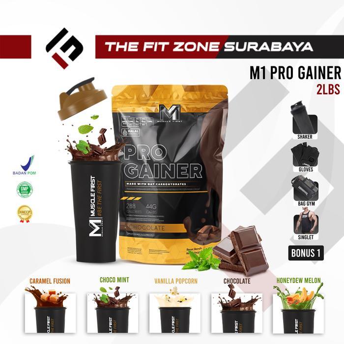 M1 Muscle First Gold Pro Gain Gainer 2 Lbs 900G 4 Servings Susu Protein Tinggi Kalori Mass Gainer