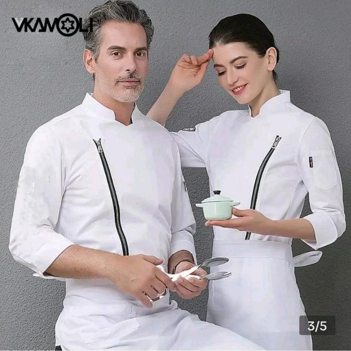 cef/jaket koki/seragam kerja Jaket Koki Lengan Panjang Warna Hitam Ukuran XS Seragam Kerja Chef Pria