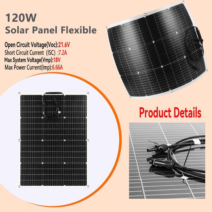 PowMr 120W Panel Surya Fleksibel Sel Surya Monokristalin Kabel DIY Luar Ruangan Mobil RV Sistem
