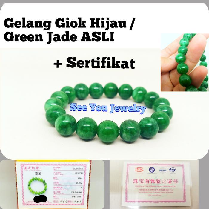 Gelang Batu Giok Hijau Alam Green Jade Asli Original ( + Sertifikat )