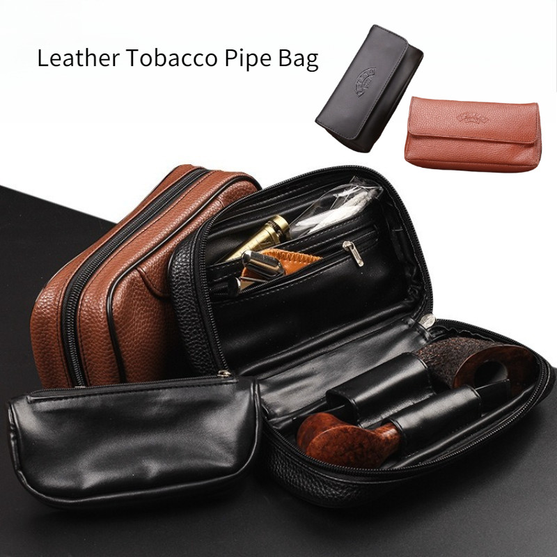 Leather Tobacco Pipe Bag Storage Pouch Protective Holder Case for Accessories Compact Lightweight