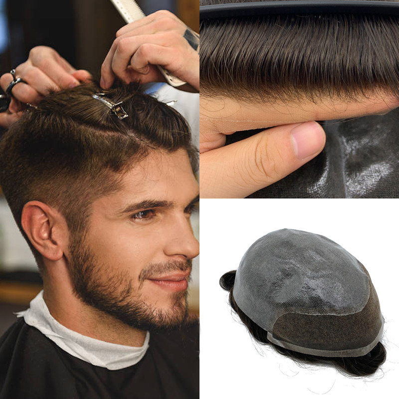 Swiss Lace Men's Toupee Lace Front Men Wig Replacement System Human Hair Durable Hairpieces Toupee