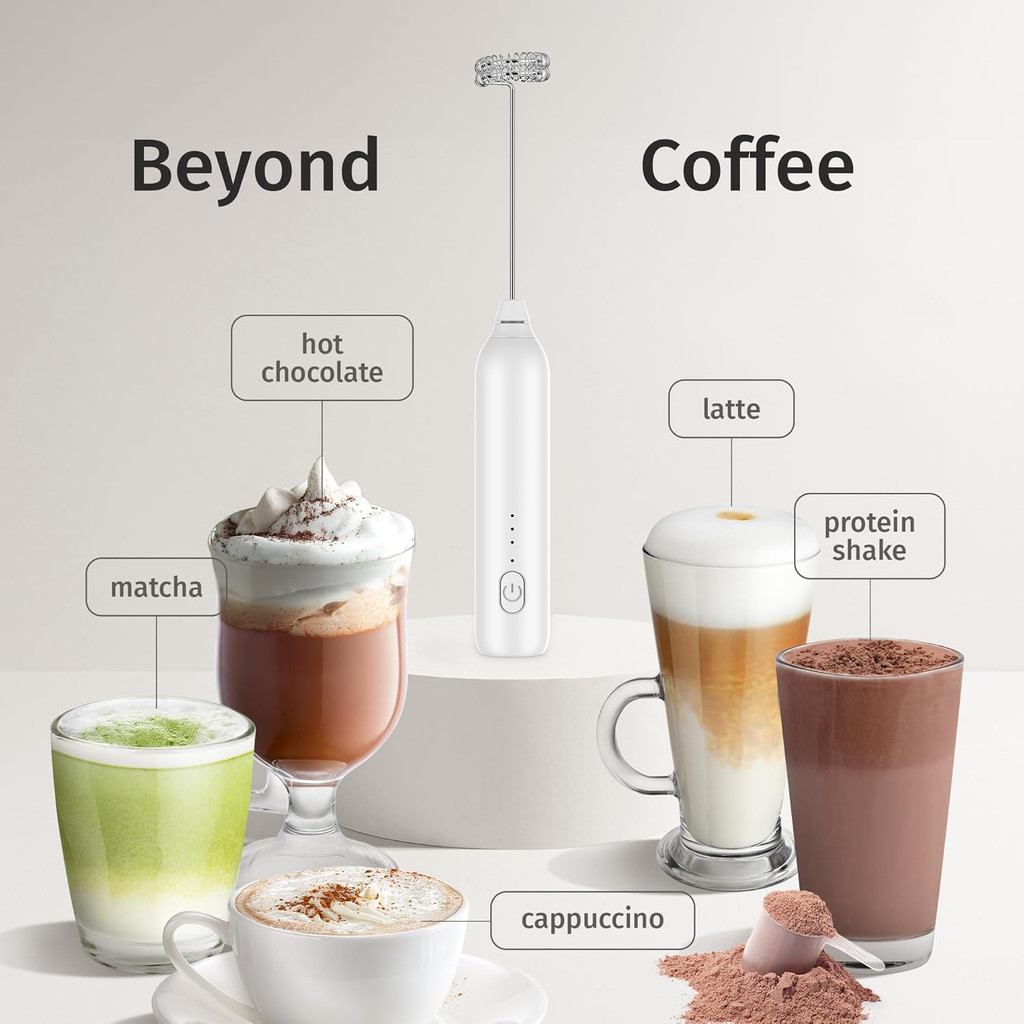 Milk Frother, 3-Speed Electric Frother for Coffee with Whisk and Frother, USB Rechargeable Milk