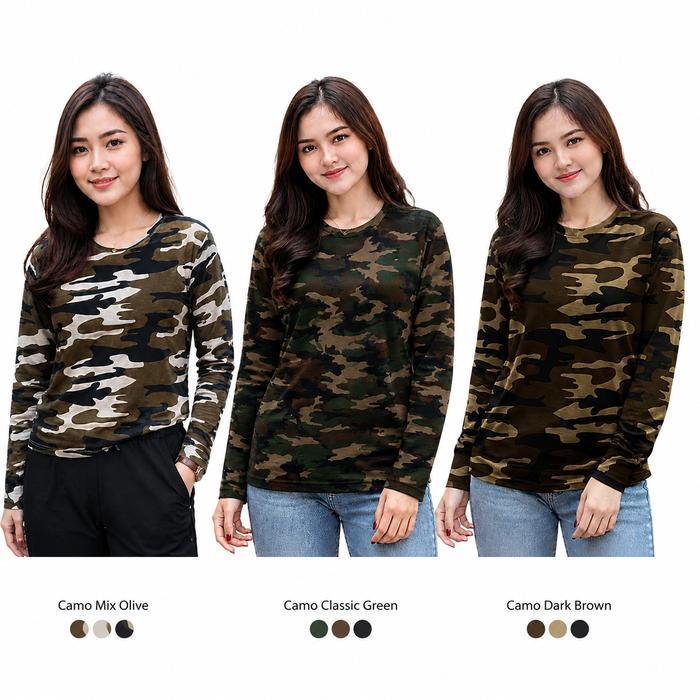 Baju Atasan Kaos Loreng Army Wanita Lengan Panjang Soft Spandek Premium Nyaman Lembut Motif Army