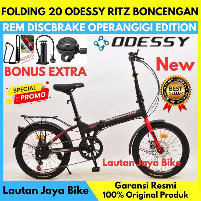 SEPEDA LIPAT 16 20 ODESSY RITZ BONCENGAN Rem Discbrake TERBARU - Ban 20 - Hitam Merah