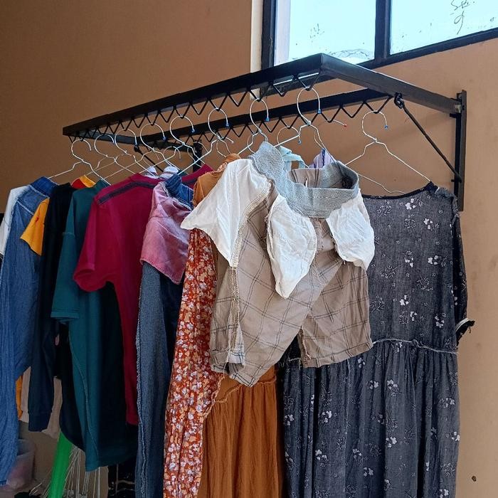 Jemuran Baju Lipat Tempel dinding - Rak Jemuran Pakaian Basah - Rak Tembok - jemuran Laundry Besi