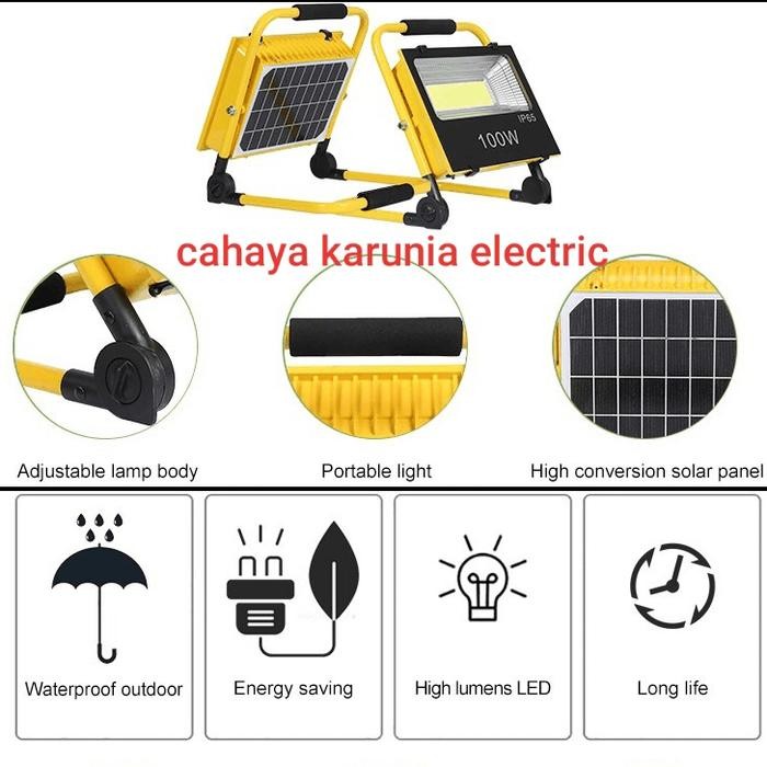 TERBAIK Lampu sorot portable tenaga surya solar cell 100 watt LED + USB