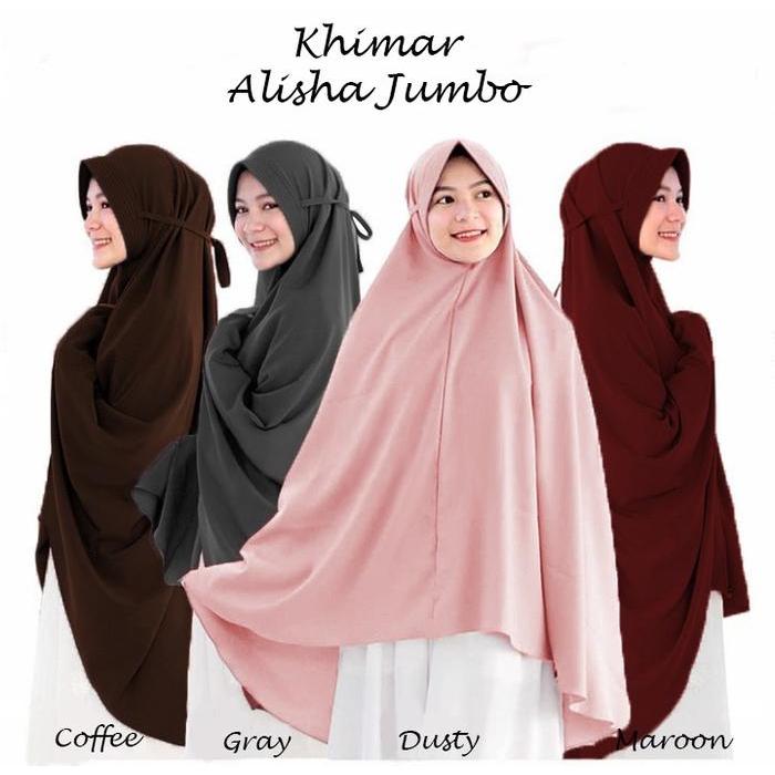SALE Jilbab Instan Alisha Khimar Syari Jumbo - Hijab bergo Jersey Pet Antem, Tali Ikat Belakang