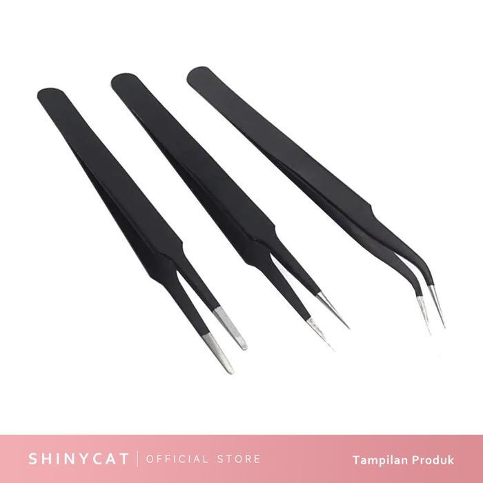 Shinycat 3/6Pcs/Set Pinset Tweezer Bengkok Lurus Lancip Bulu Mata Pinset Untuk Bulu Mata Eyelash