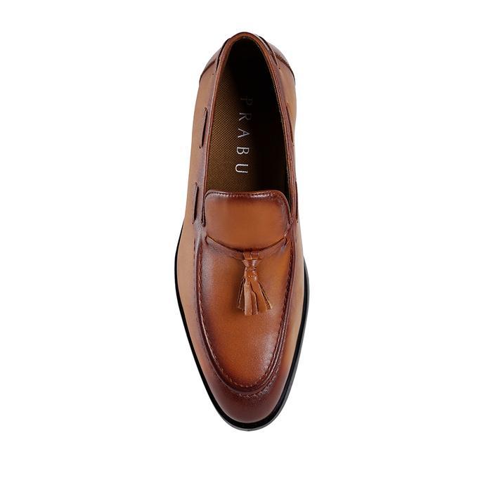 Prabu - Sepatu Kulit Slip On Pria Cala 2.0 Brown Cokelat Loafers Flat Shoes Kerja Black