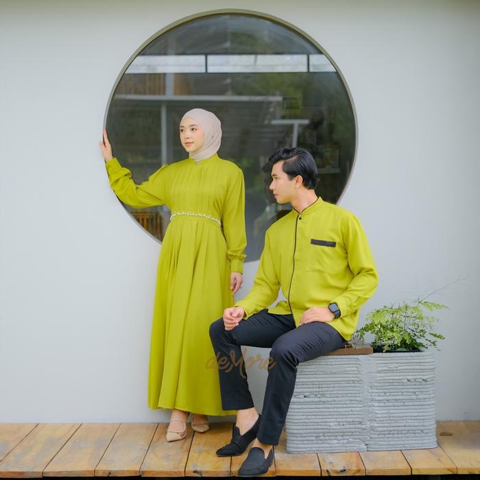 luto- Baju Pasangan Suami Istri Gamis Ibu Syari Koko Panjang Pendek Outfit Kondangan Wanita