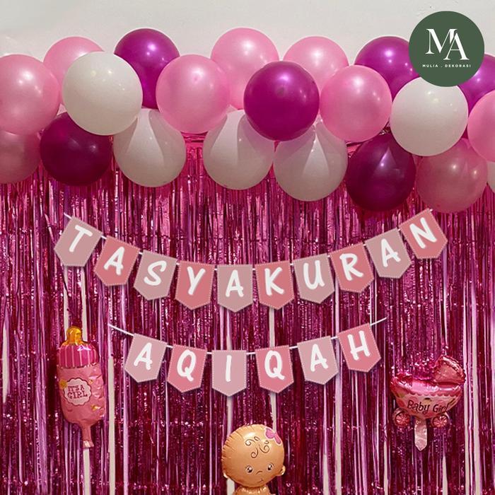 Dekorasi Aqiqah Background Syukuran Khitan Ulang Tahun 1 Set Balon Tirai Foil