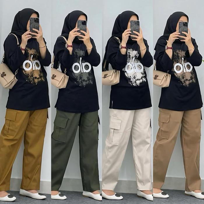 olfc- Set Celana Chinos Cargo Mix Kaos Combad24S Alo By Jevani