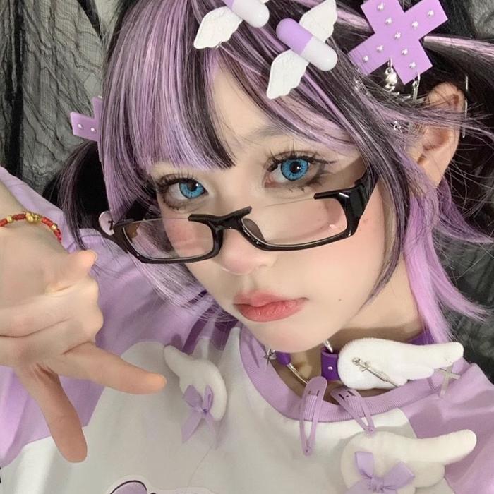 Kacamata Anime Bingkai Hitam Kacamata Setengah Bingkai Kacamata Persegi Kacamata Datar untuk Wanita