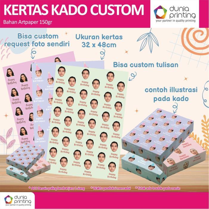 Kertas Kado Custom Wajah - Muka Kado Custom Wrapping Papper Custom Gambar Wrapping Paper Gambar