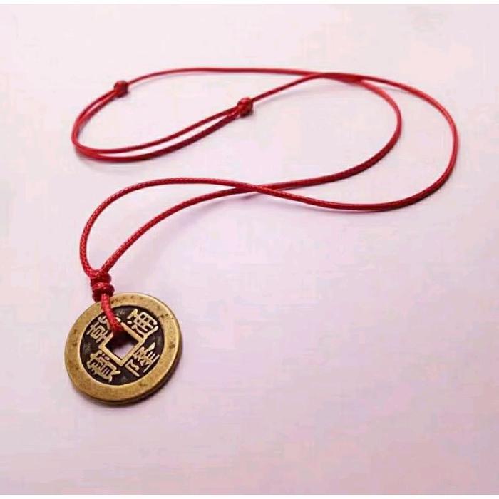 KALUNG LIONTIN KOIN CINA FENGSUI TALI HITAM PRIA TERBARU KALUNG KEBERUNTUNGAN