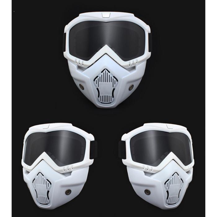 TaffSPORT Kacamata Goggles + Mouthpiece Masker Putih Full Face Helem Goggle Mask Helm Gun Ski Motor