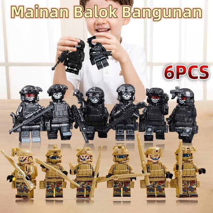 1Set Mainan Balok Military Minifigure Army Swat Team Mainan Militer Minifigure Viral/Military