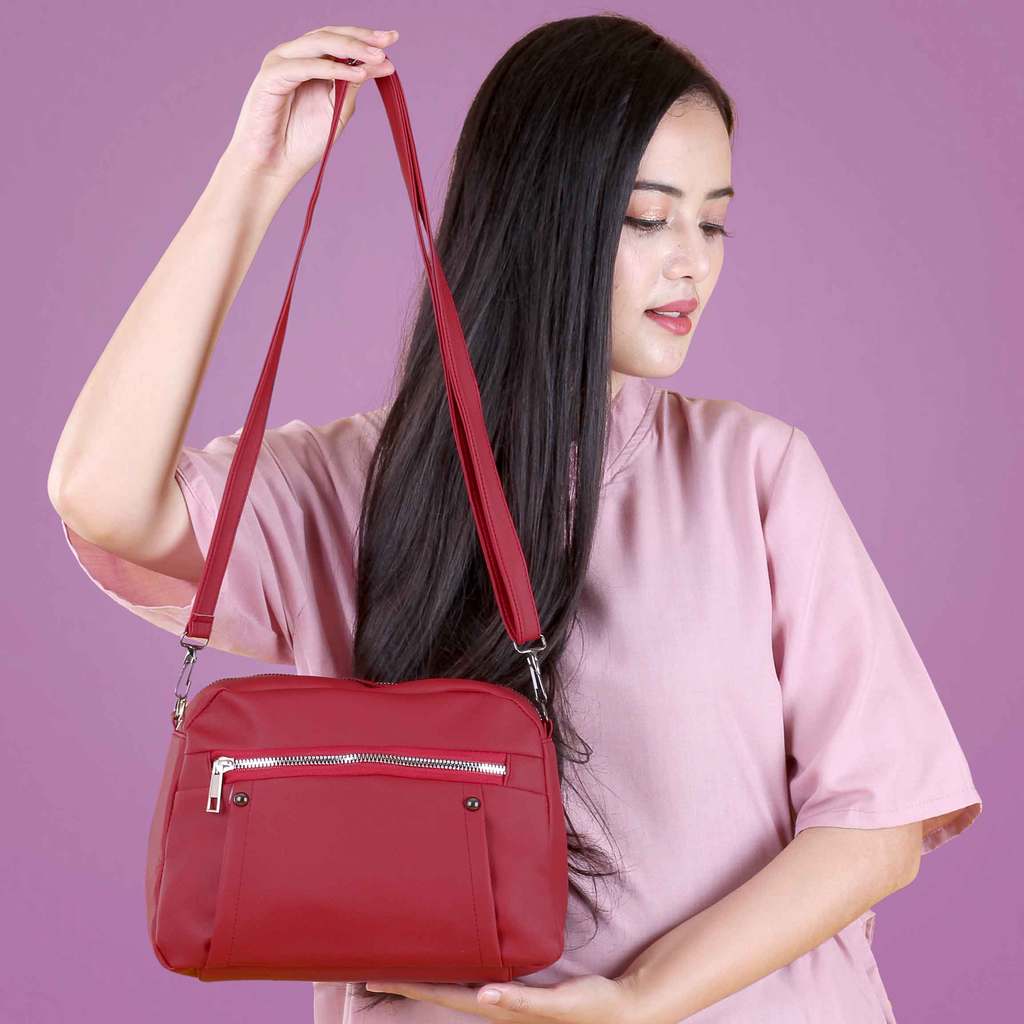 NALA Tas Selempang Wanita Premium Synthetic Merah Red - Sling Bag Aesthetic untuk Hangout, Jalan-jal