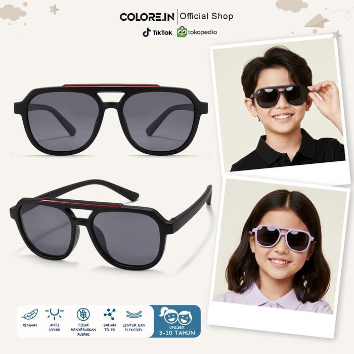 Colore.In Kacamata Hitam Anak Sunglasses Bulat Polarized Tr-90 Frame Plastik Tpe Lensa Polarized