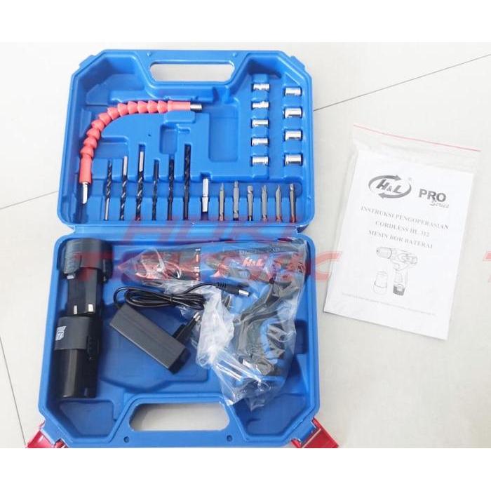 H&L 312 Mesin Bor Cordless Drill Baterai 12V Bor Charger Cas Hl 312