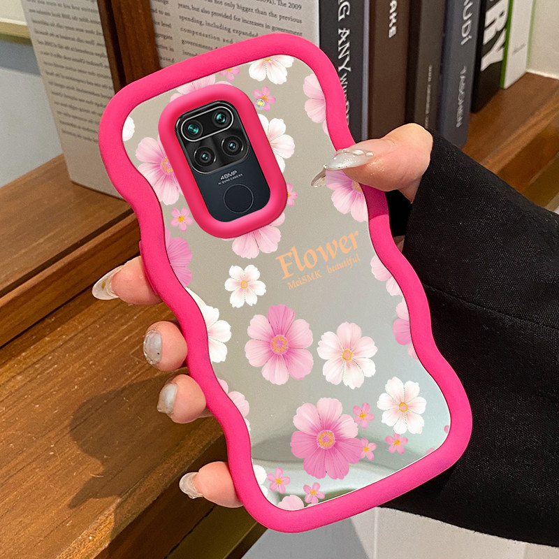 Casing Untuk Xiaomi Redmi Note 9 Pro Note 9s Case Bunga Pink Neon Kasing Cermin silikon Bingkai Gelo