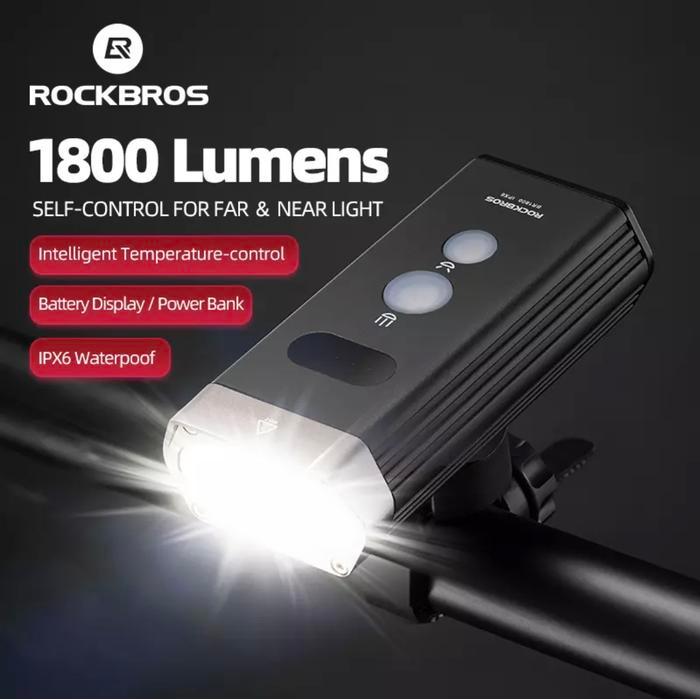 ROCKBROS BR1800 Lampu Sepeda Bicycle Bike Front Light 1800 Lumens Far Near Head Light Waterproof USB