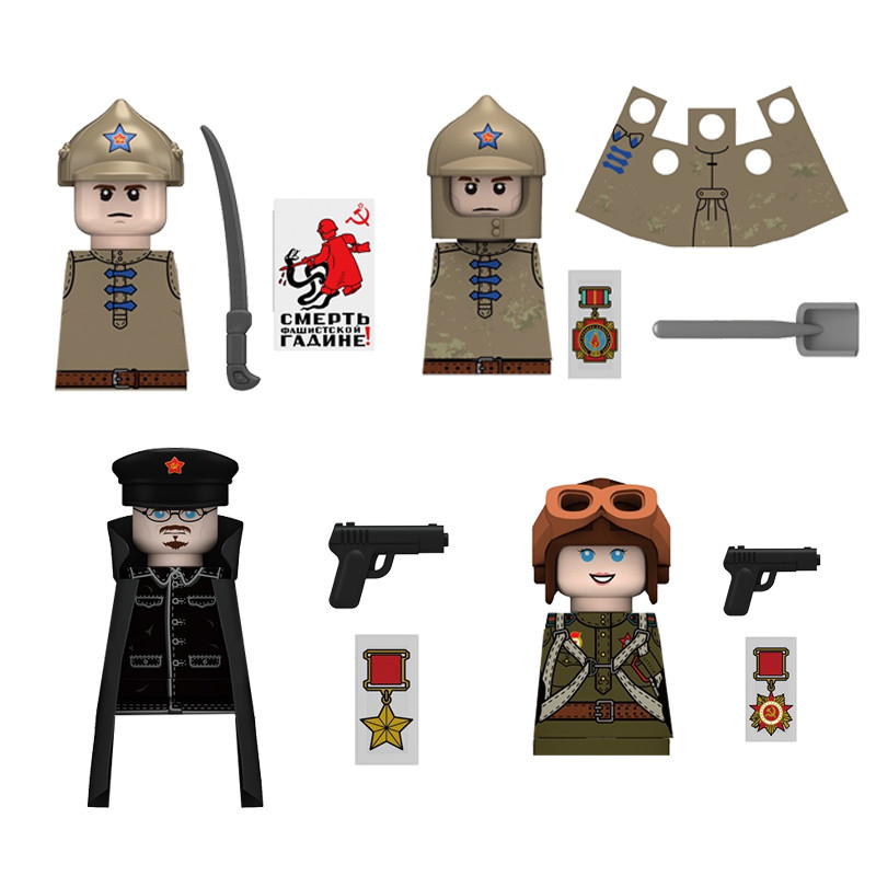 MO Military Soviet US Soldier Figure Building Blok avalry Pilot Western owboy Detetive Weapon Sword