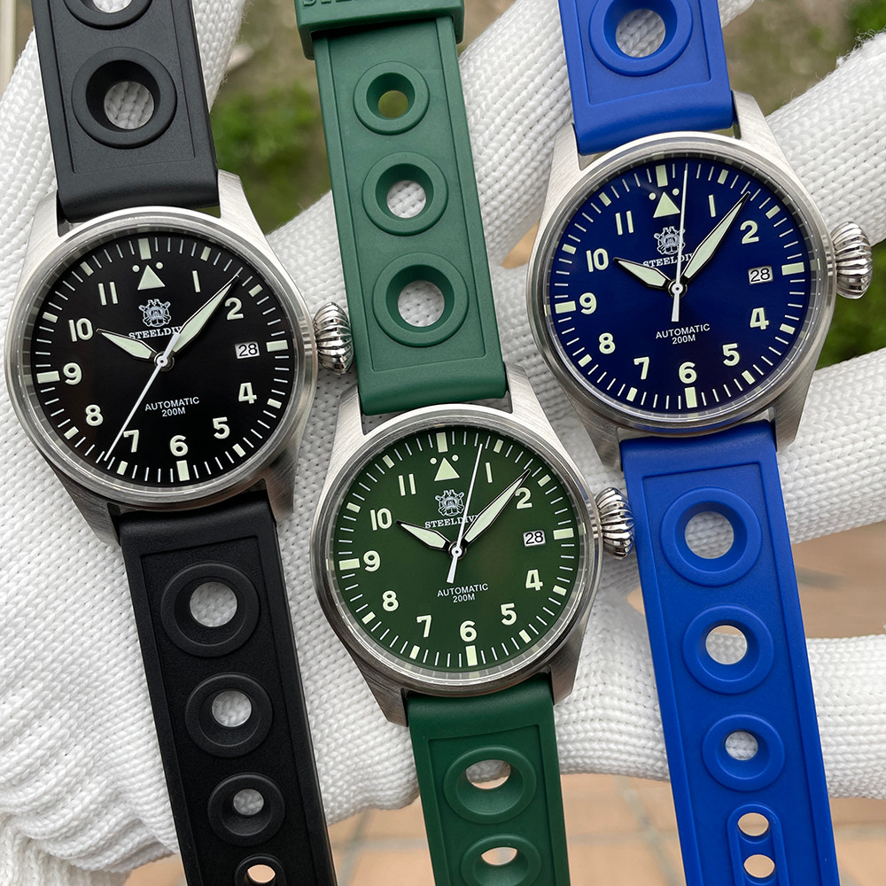 STEELDIVE SD1928 Mechanical Pilot Sapphire Crystal NH35 Movement 20Bar terproof Onion Big Crown