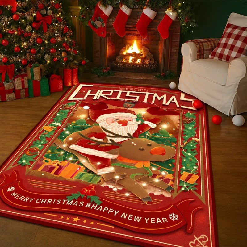 Natal Santa Rusa Hadiah Meriah Karpet Lembut Non-Slip Tikar Karpet untuk Ruang Tamu Dekorasi Rumah T
