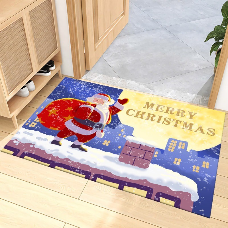Pohon Natal Karpet Tikar Karpet Kotak Hadiah Santa Dekorasi Rumah Non-Slip Meriah Pintu Masuk Dekora