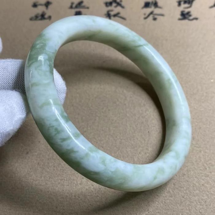 Gelang Bangle Giok Xiuyu Putih Bercorak Asli Alami