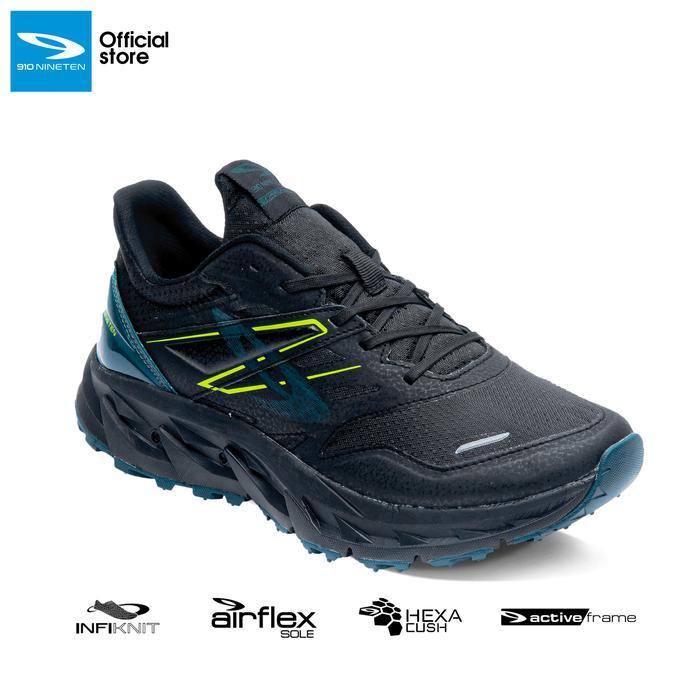 SEPATU TRAIL RUNNING 910 NINETEN YUZA EVO - HITAM/HIJAU TUA/JINGGA