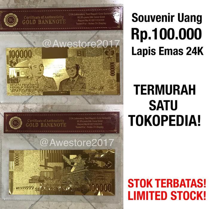 Hot Sale Uang Replika 100.000 Rupiah Lapis Emas 24K Seratus Ribu Gold Plated
