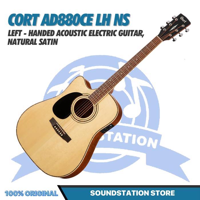 Cort AD880CE-LH-NS Left-Handed Acoustic Electric Guitar, Natural Satin - Gitar Kidal Akustik Elektri